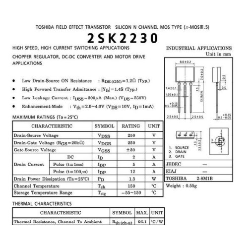 2SK2230 mosfet TOSHIBA FIELD EFFECT TRANSISTOR SILICON N CHANNEL MOS TYPE 5pcs/lot 2SK2230 mosfet TOSHIBA FIELD EFFECT TRANSISTOR SILICON N CHANNEL MOS TYPE 5pcs/lot